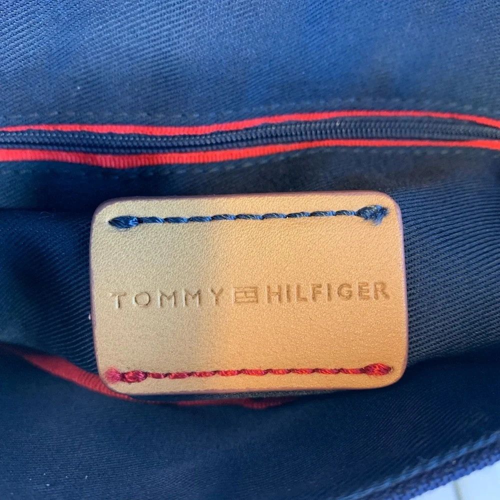 Tommy Hilfiger Canvas/Nylon Messenger/Crossbody Bag-Navy &‎ Red
